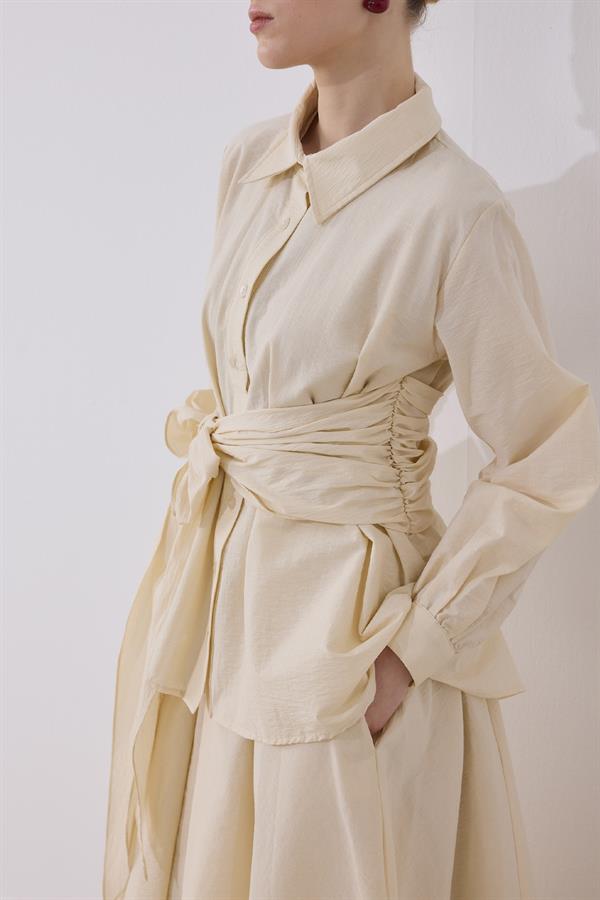 Clara Kuşaklı Takım Krem