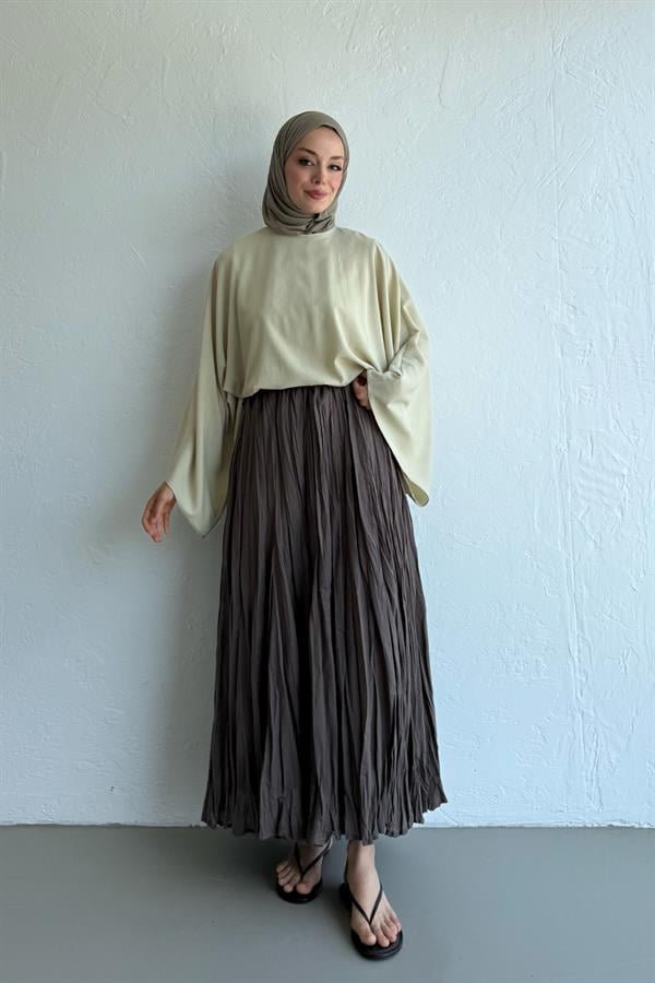 Küllü Kahve Vual Crush Etek 