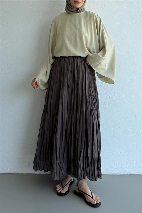 Küllü Kahve Vual Crush Etek 