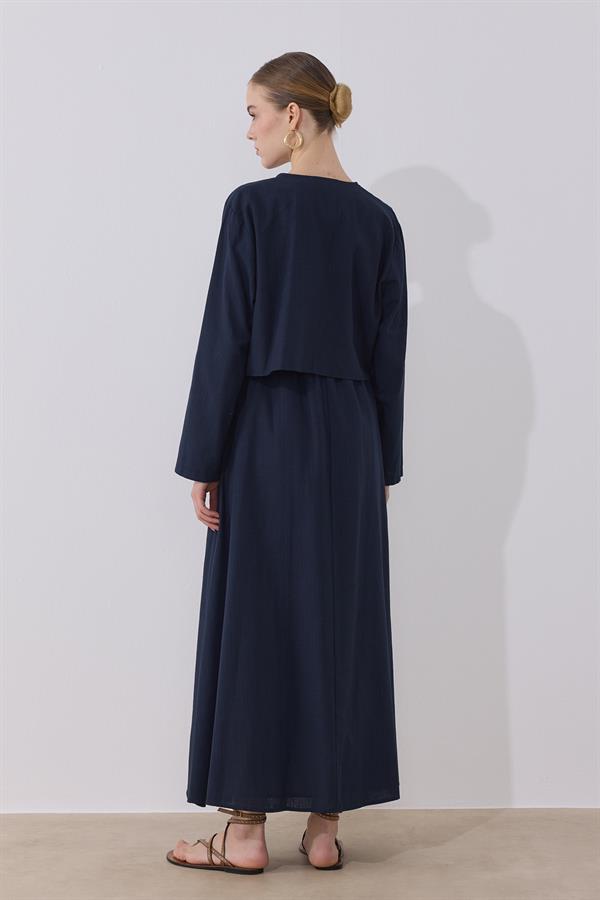 Lotus Keten Elbise Lacivert