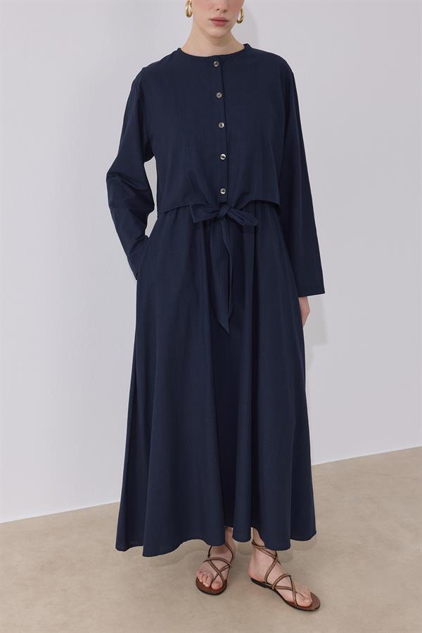 Lotus Keten Elbise Lacivert