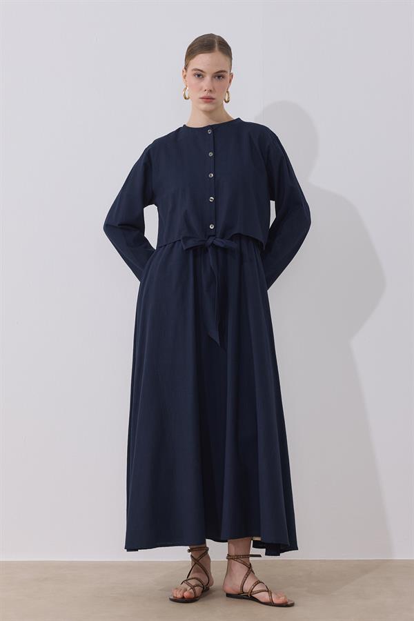 Lotus Keten Elbise Lacivert