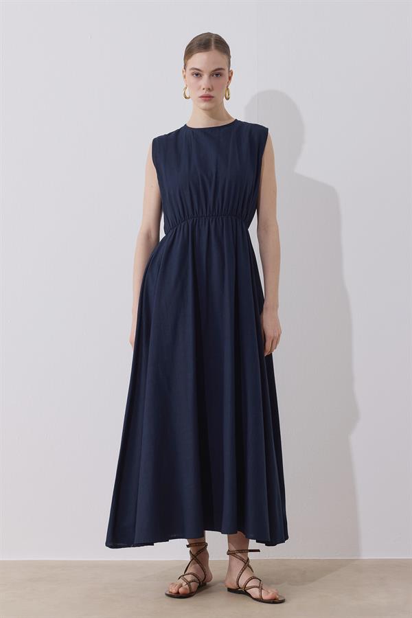 Lotus Keten Elbise Lacivert