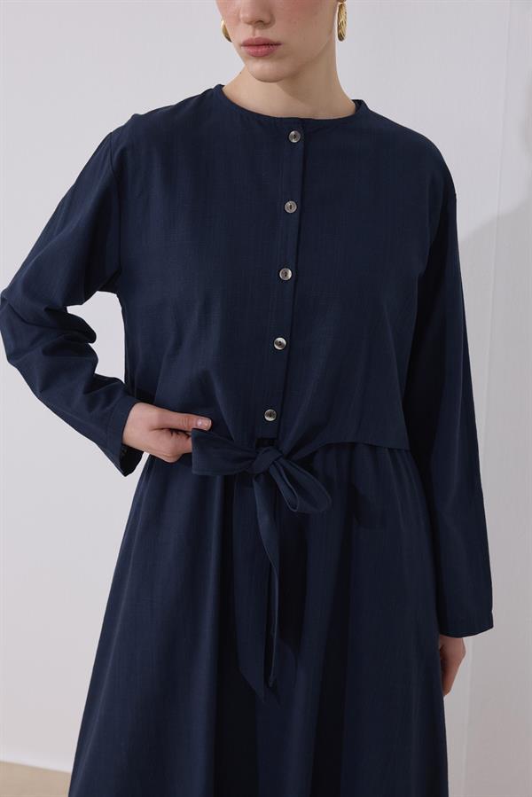 Lotus Keten Elbise Lacivert