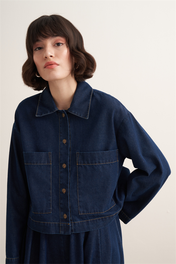 Layan Denim Etekli Takım Lacivert