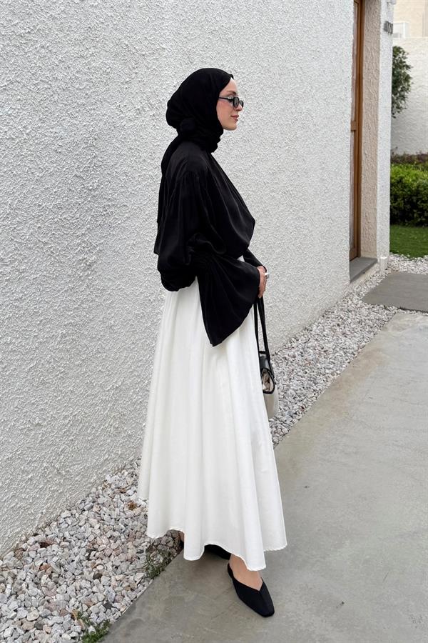 Leny İnce Gabardin Etek Beyaz
