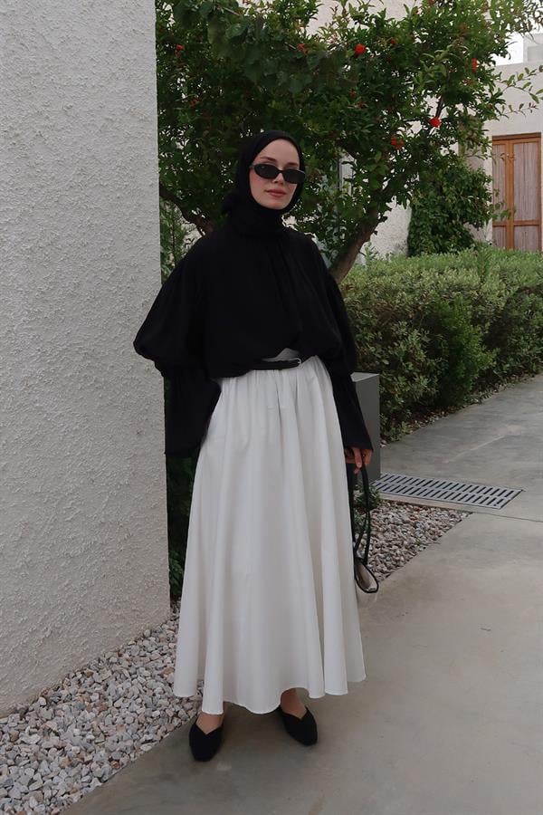 Leny İnce Gabardin Etek Beyaz