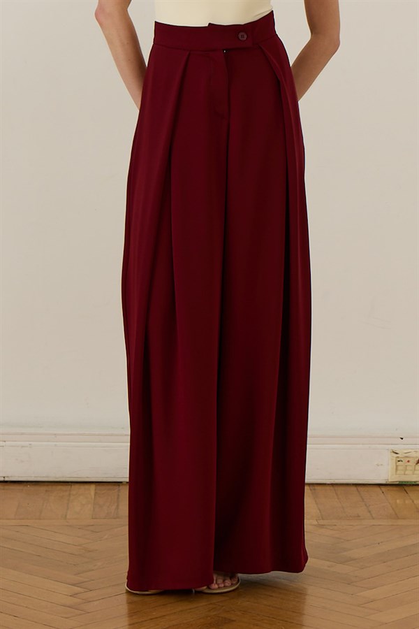 Leona Ruffled Wide-Leg Pants Maroon