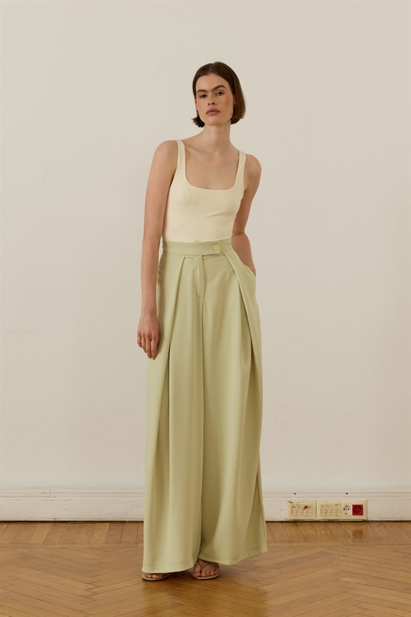 Leona Ruffled Wide-Leg Pants Soft Grenn