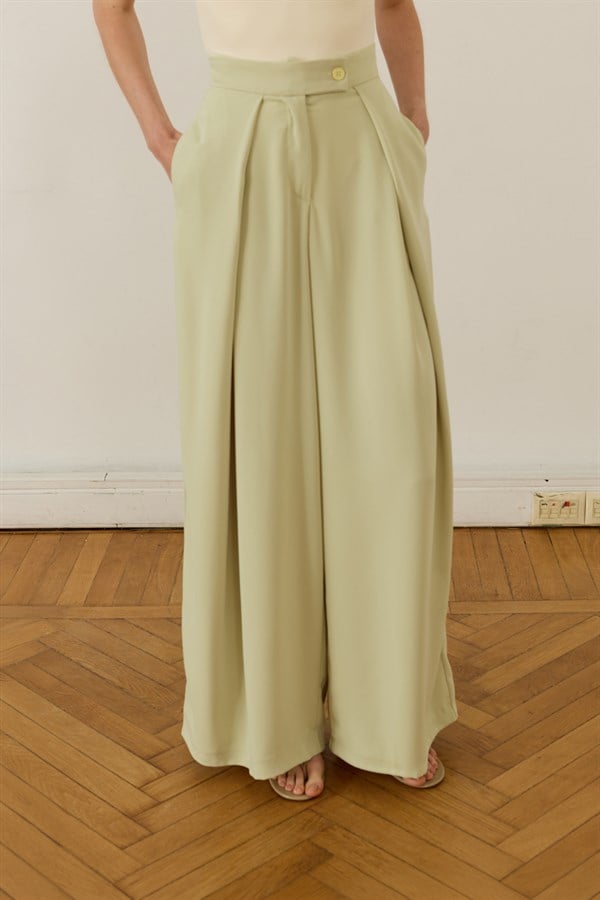 Leona Ruffled Wide-Leg Pants Soft Grenn