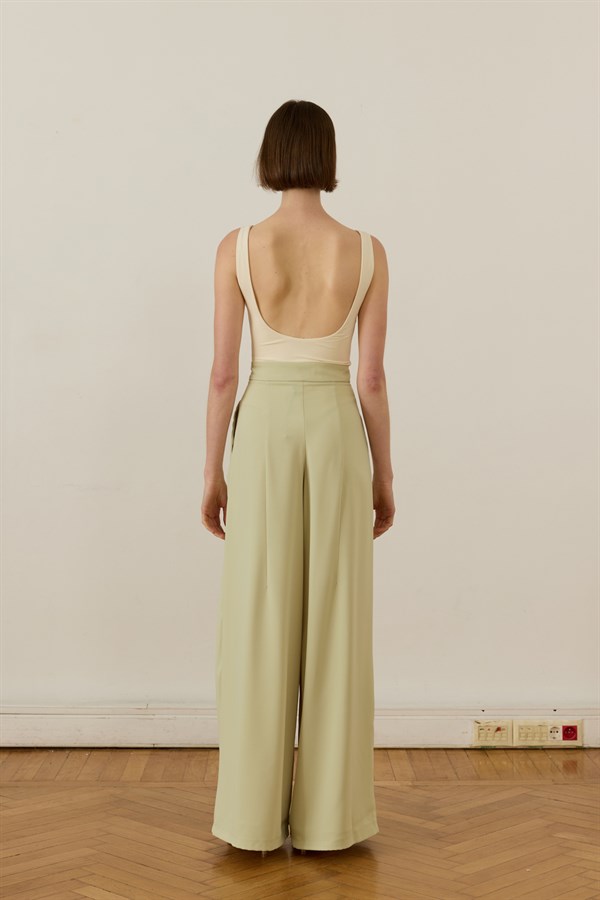 Leona Ruffled Wide-Leg Pants Soft Grenn