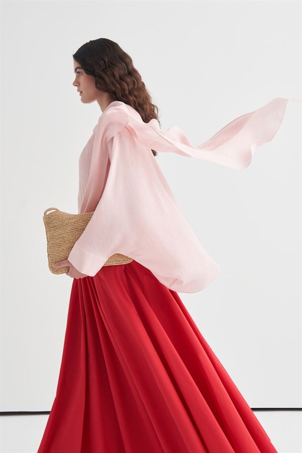 Luce Şal Detaylı Bluz Soft Pembe