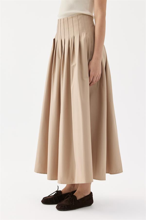 Bej Luna Sık Pileli Etek