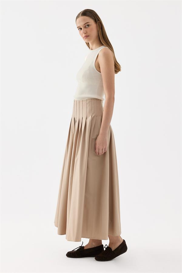 Bej Luna Sık Pileli Etek