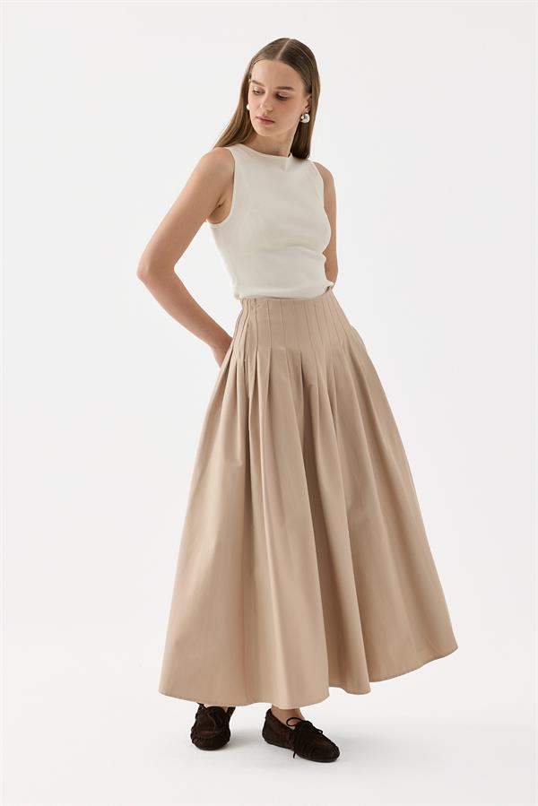 Bej Luna Sık Pileli Etek