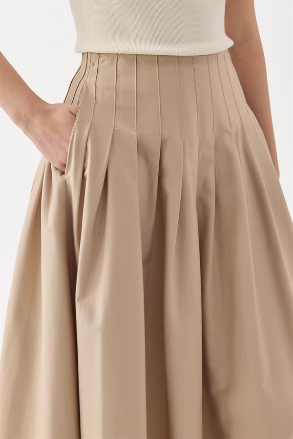 Bej Luna Sık Pileli Etek