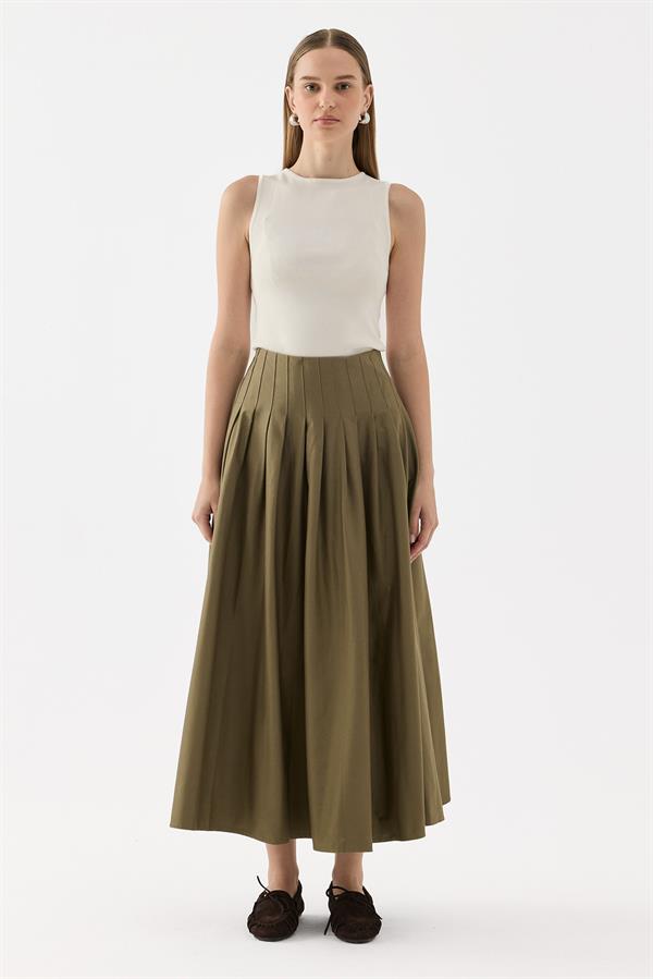 Haki Luna Sık Pileli Etek