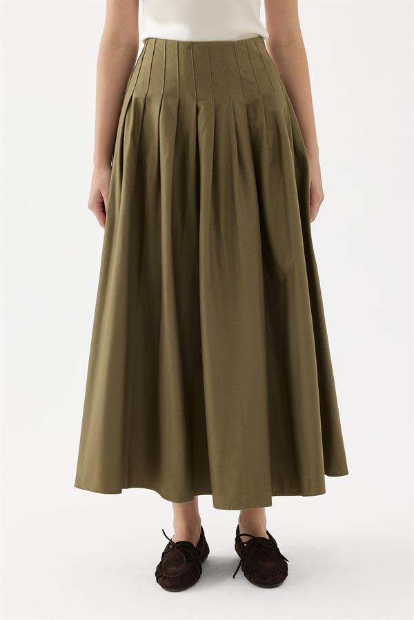 Haki Luna Sık Pileli Etek