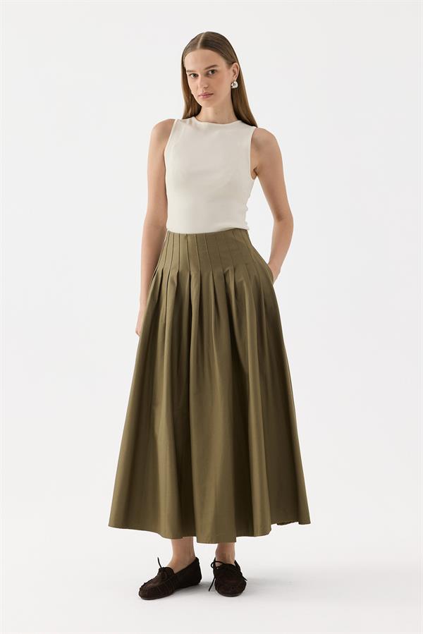 Haki Luna Sık Pileli Etek
