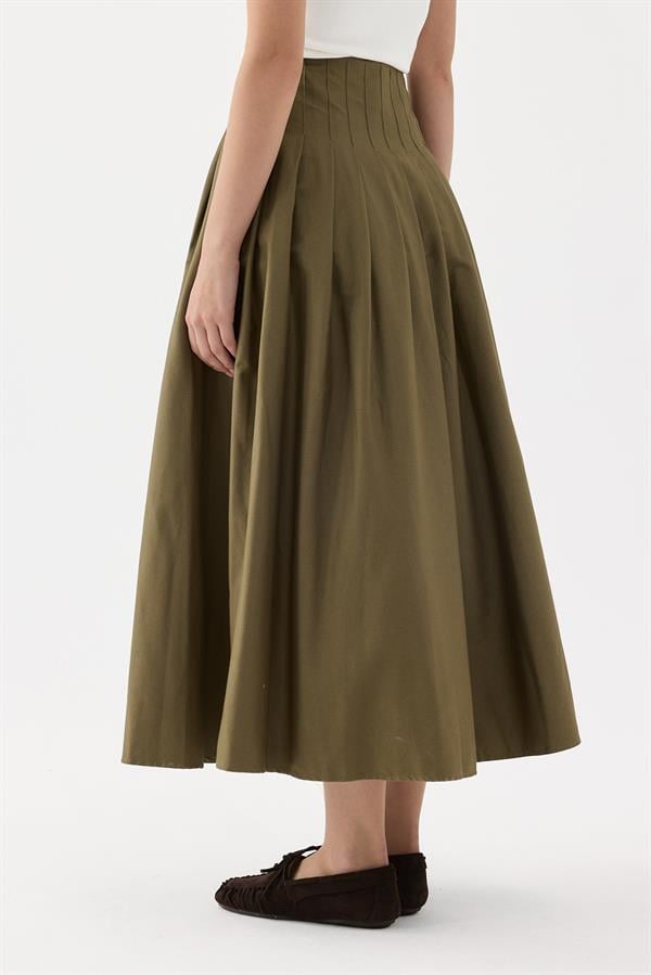 Haki Luna Sık Pileli Etek