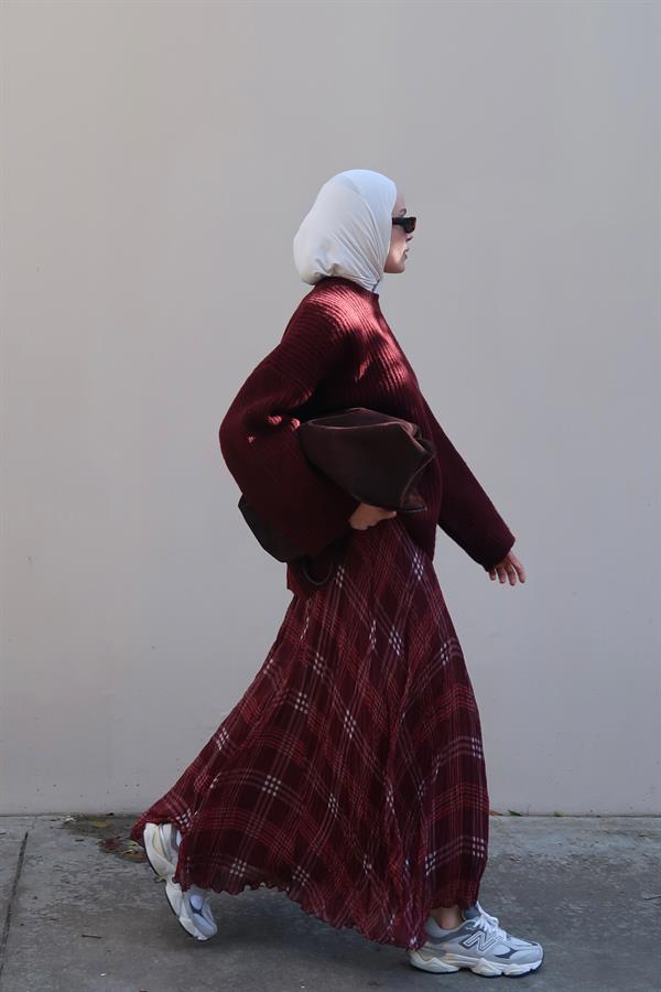 Mayssa Ekose Etek Bordo