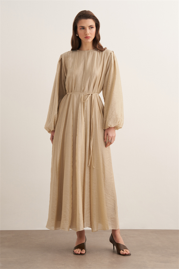 Monroe Nervür Dikişli Uzun Elbise Butter