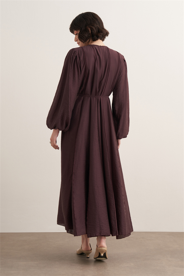 Monroe Nervür Dikişli Uzun Elbise Mürdüm