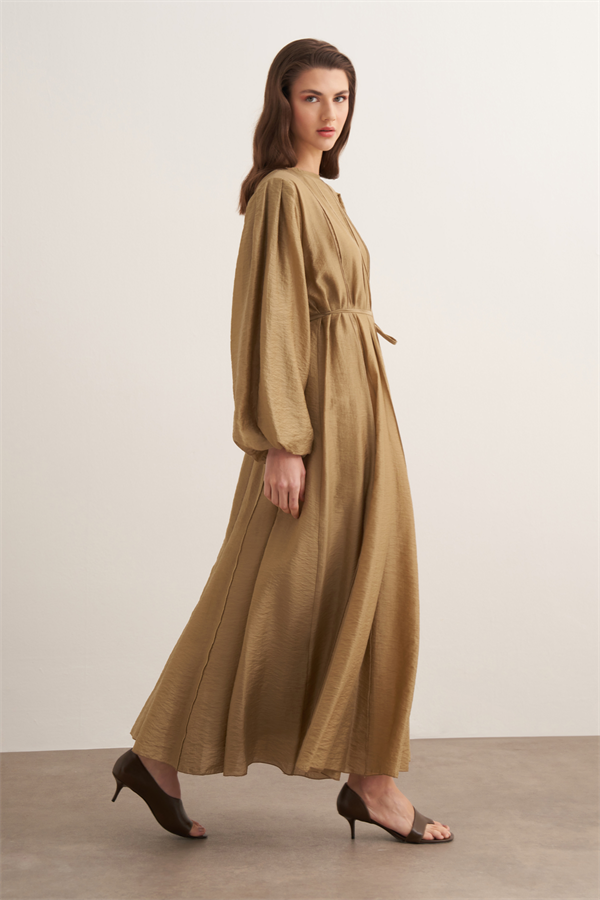 Monroe Nervür Dikişli Uzun Elbise Olive