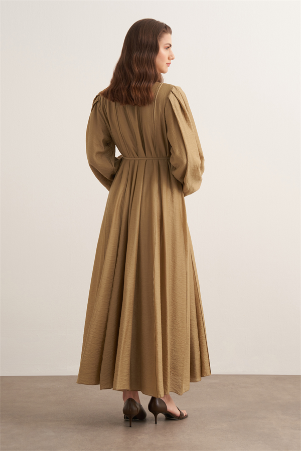 Monroe Nervür Dikişli Uzun Elbise Olive