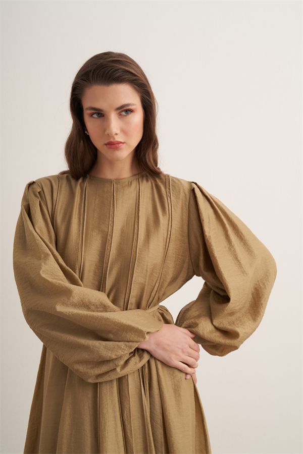 Monroe Nervür Dikişli Uzun Elbise Olive