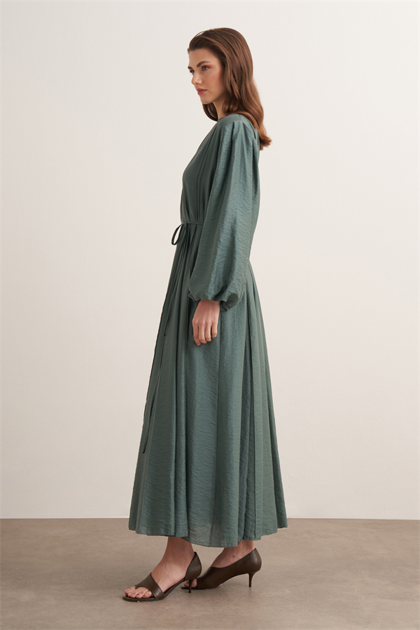 Monroe Nervür Dikişli Uzun Elbise Petrol