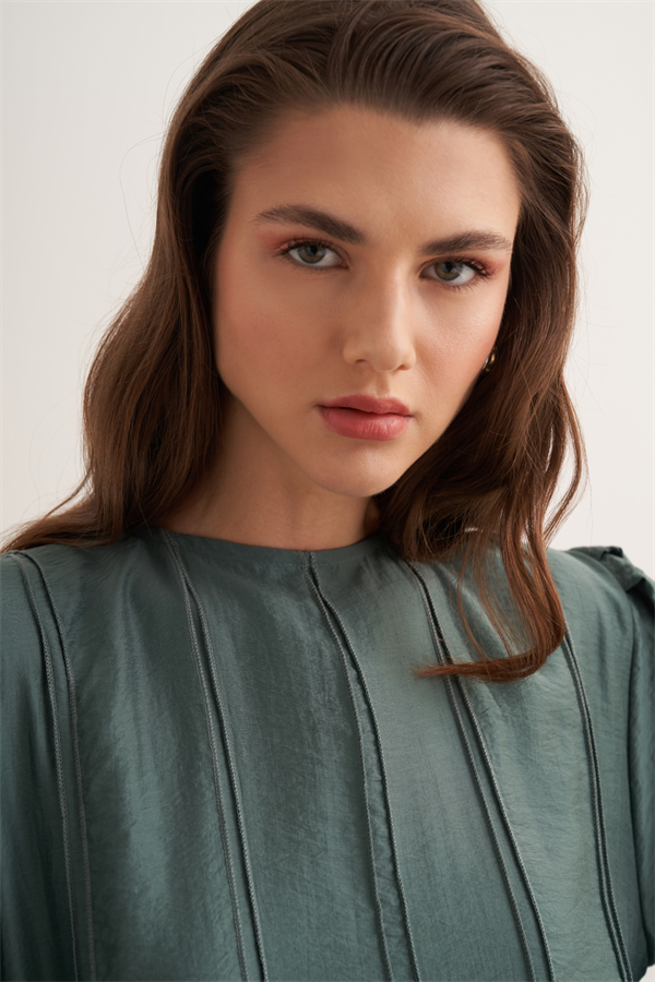 Monroe Nervür Dikişli Uzun Elbise Petrol