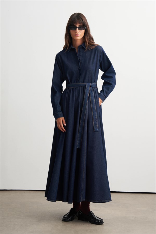 Nayra Denim Elbise Lacivert