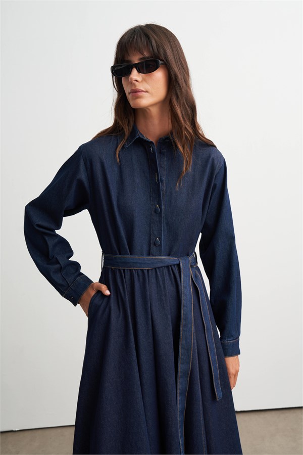 Nayra Denim Elbise Lacivert