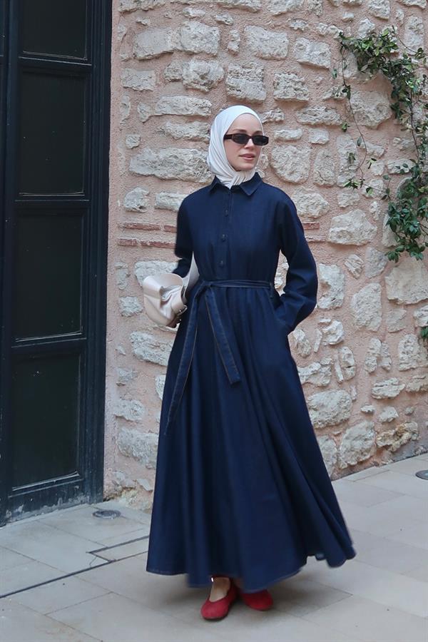 Nayra Denim Elbise Lacivert
