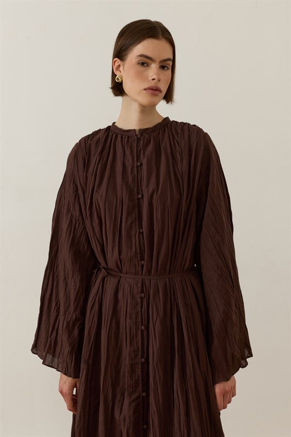 Noemi Crush Voile Dress Brown
