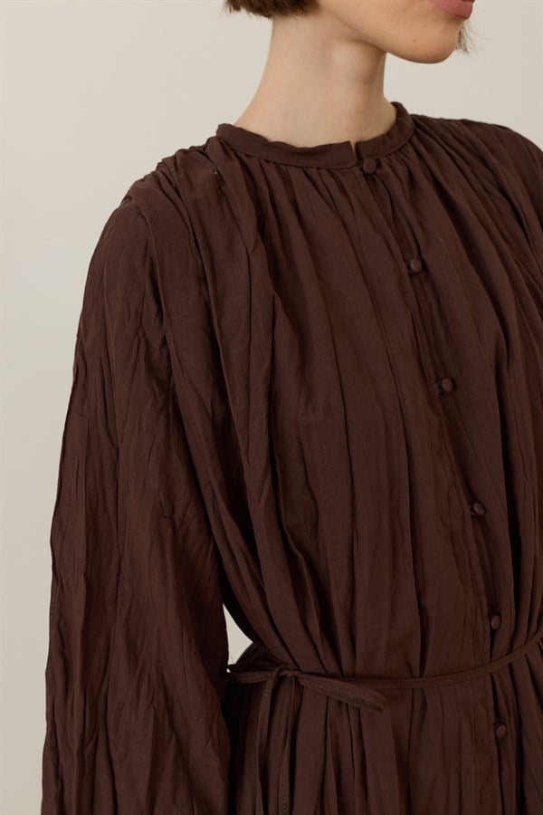 Noemi Crush Voile Dress Brown