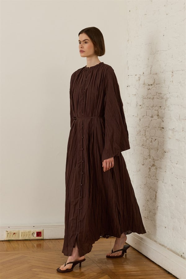 Noemi Crush Voile Dress Brown