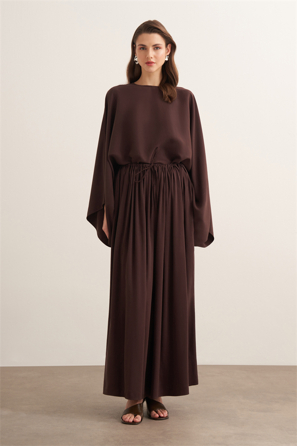 Noor Büzgülü Etekli Cupra Takım Acı Kahve