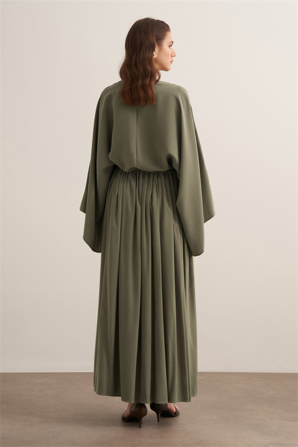 Noor Büzgülü Etekli Cupra Takım Haki