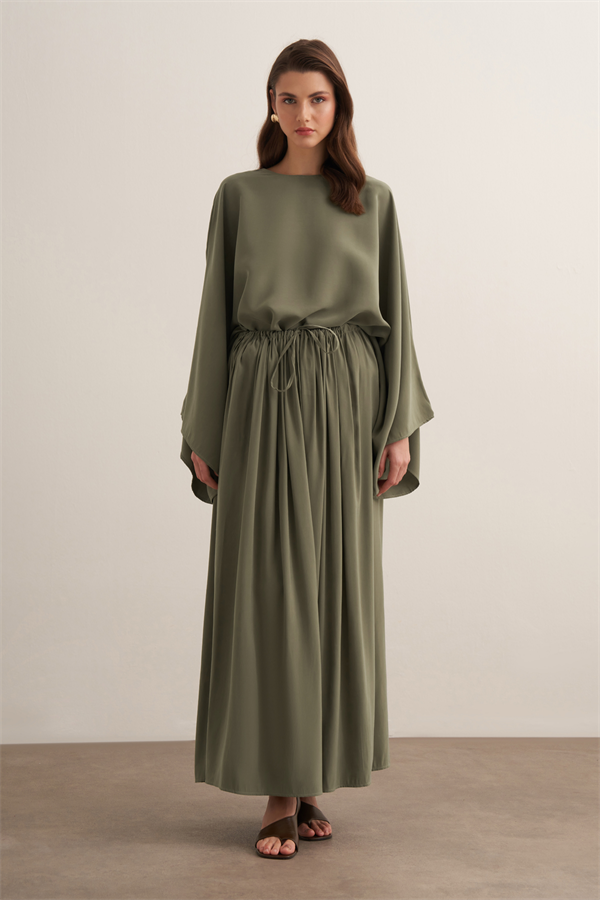 Noor Büzgülü Etekli Cupra Takım Haki