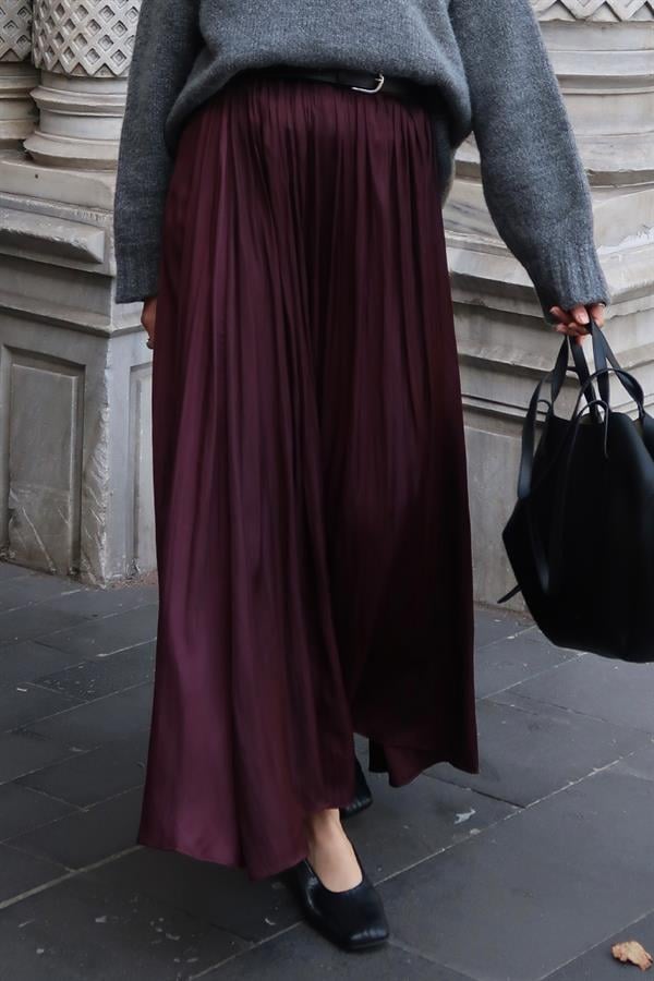 Olesya Saten Etek Bordo