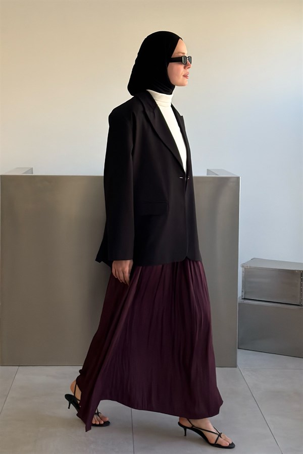 Olesya Saten Etek Bordo