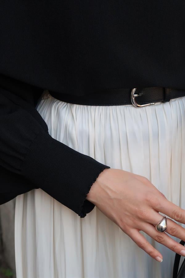 Olesya Saten Etek Ekru