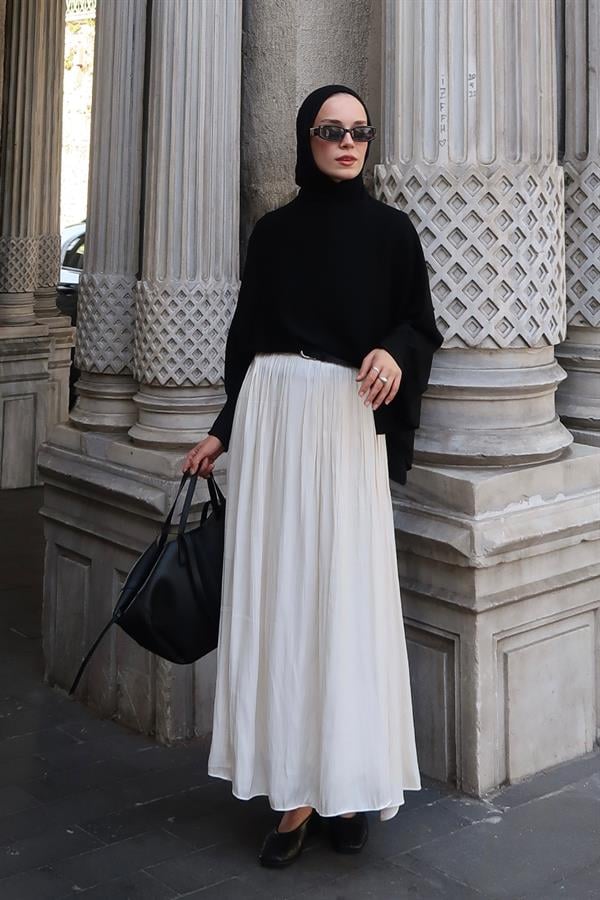 Olesya Saten Etek Ekru