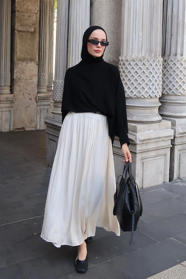 Olesya Saten Etek Ekru