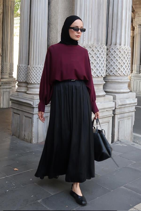 Olesya Saten Etek Siyah