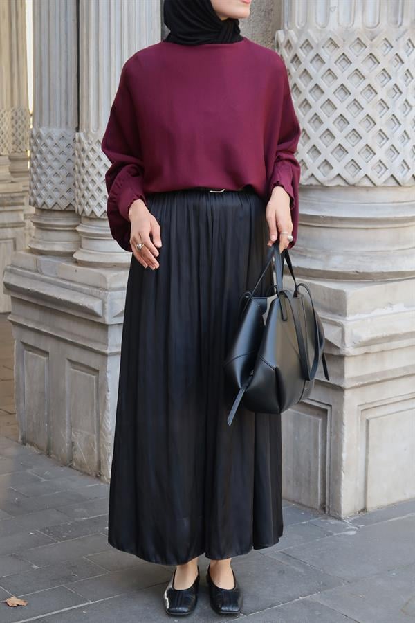 Olesya Saten Etek Siyah
