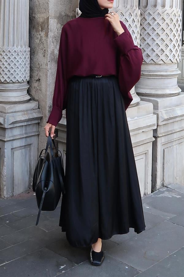 Olesya Saten Etek Siyah