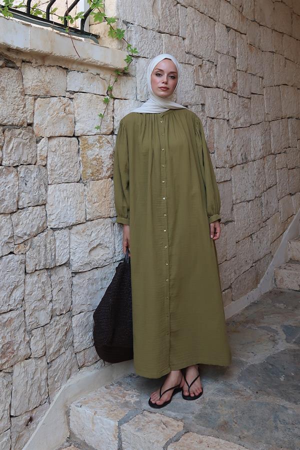 Teti Müslin Elbise Olive